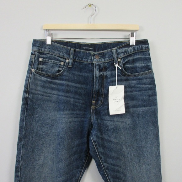 Lucky Brand 412 Athletic Slim Jeans Men 33x30 Blue Cotton Denim Distressed 710 - Picture 13 of 14